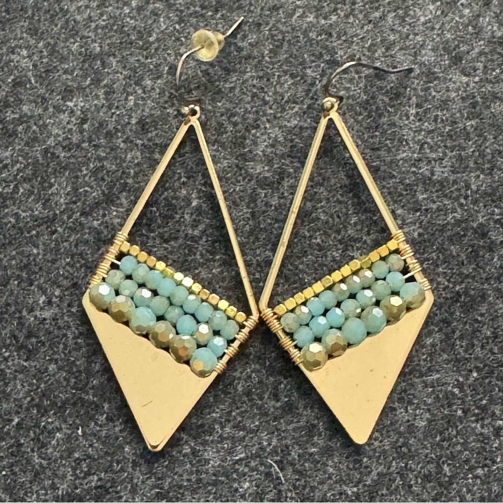 Gold and Green Geometric Earrings
